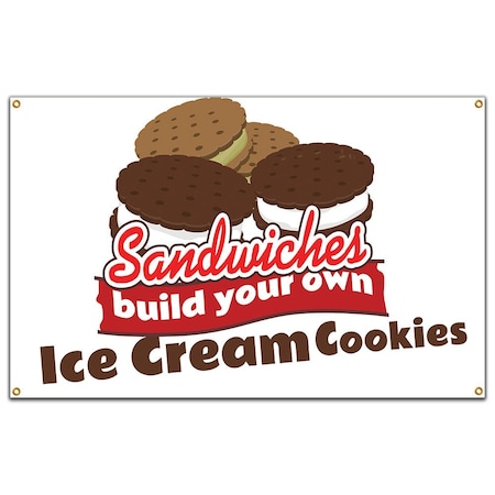 Signmission Ice Cream Sandwiches Banner Heavy Duty 13 Oz Vinyl with Grommets B-60 Ice Cream Sandwiches